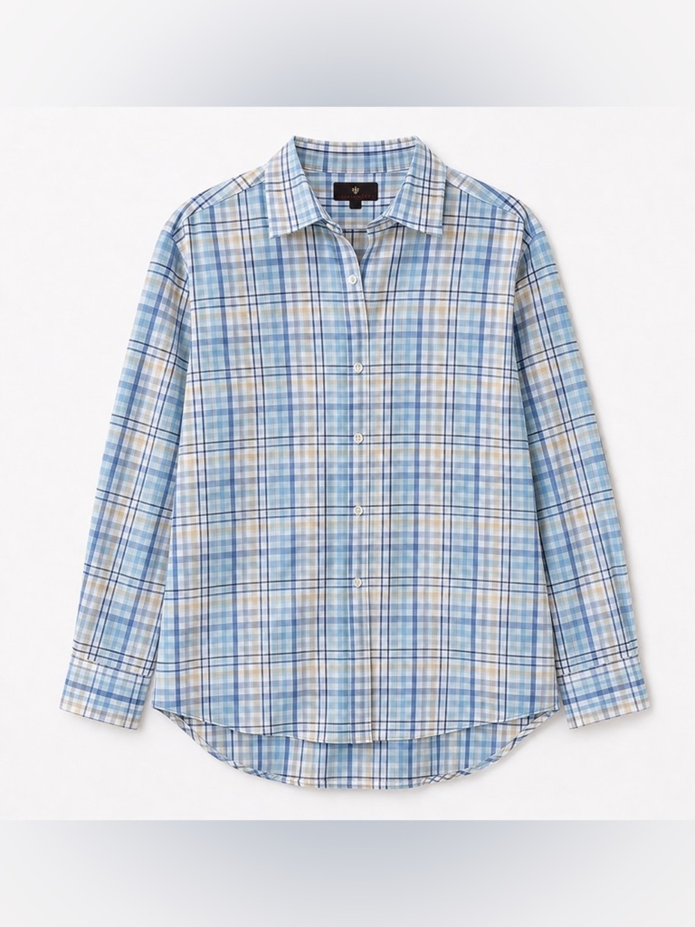 Toscano Plaid Linen Button Front Shirt Blue Tan White Men’s L resort